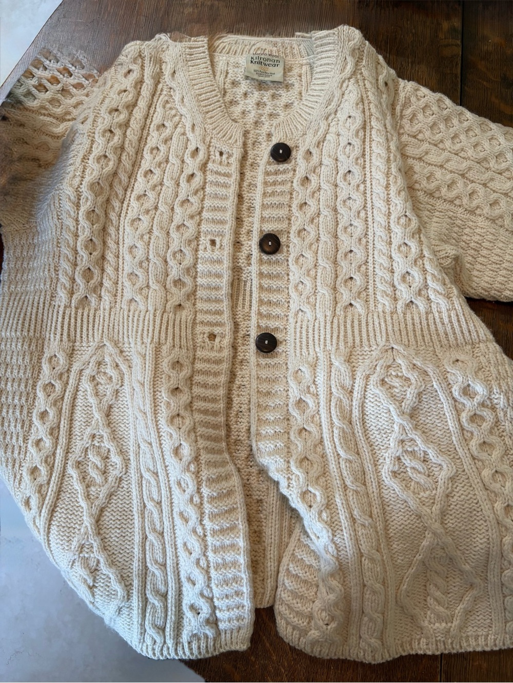 Aran merino wool cardigan. Size XXL. - Picture 4 of 9